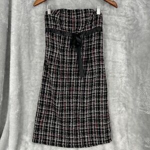 Y2K Vintage Studio Y Plaid Strapless Mini Dress Pink Black Tweed Women's 3/4